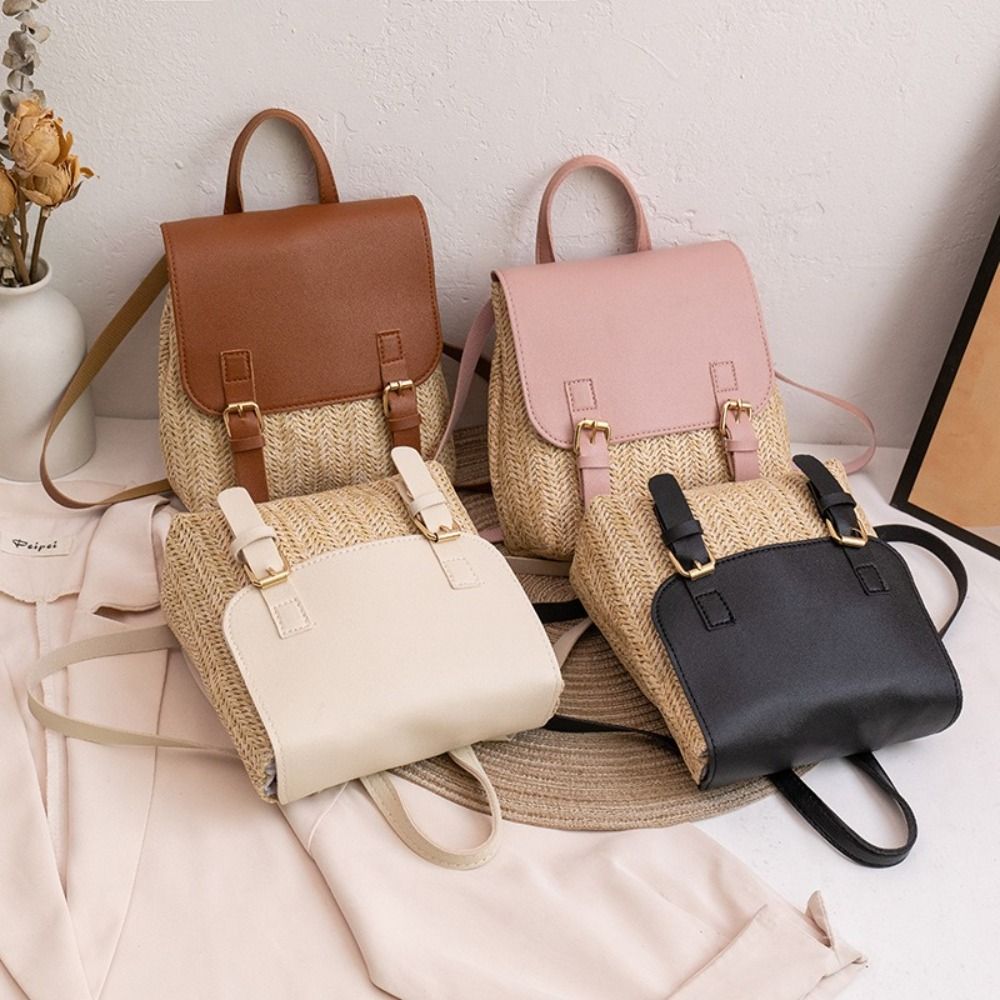 Luxury Bags Vintage - トレンド PU レザー ストロー バックパック レトロ