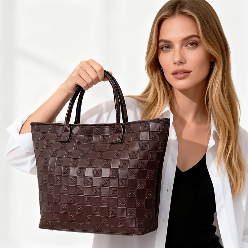 Luxury Bag Collection - ライトラグジュアリー ディープブラウン キルティング柄 レディース トートバッグ、大容量 レディース