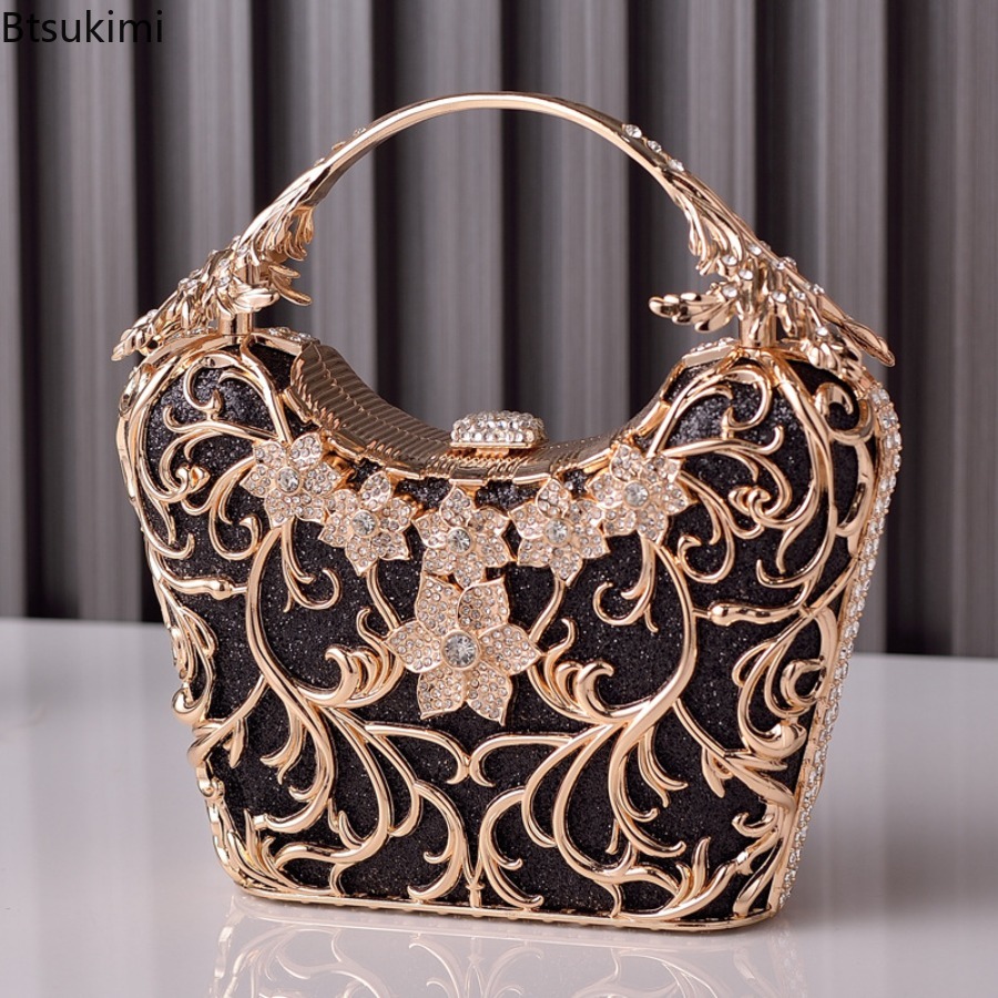 Luxury Bag Collection - 中空金属製イブニングバッグ女性のファッション光沢のあるパーティー宴会ハンドバッグエレガントな高級クラッチバッグチェーンショルダーバッグ財布
