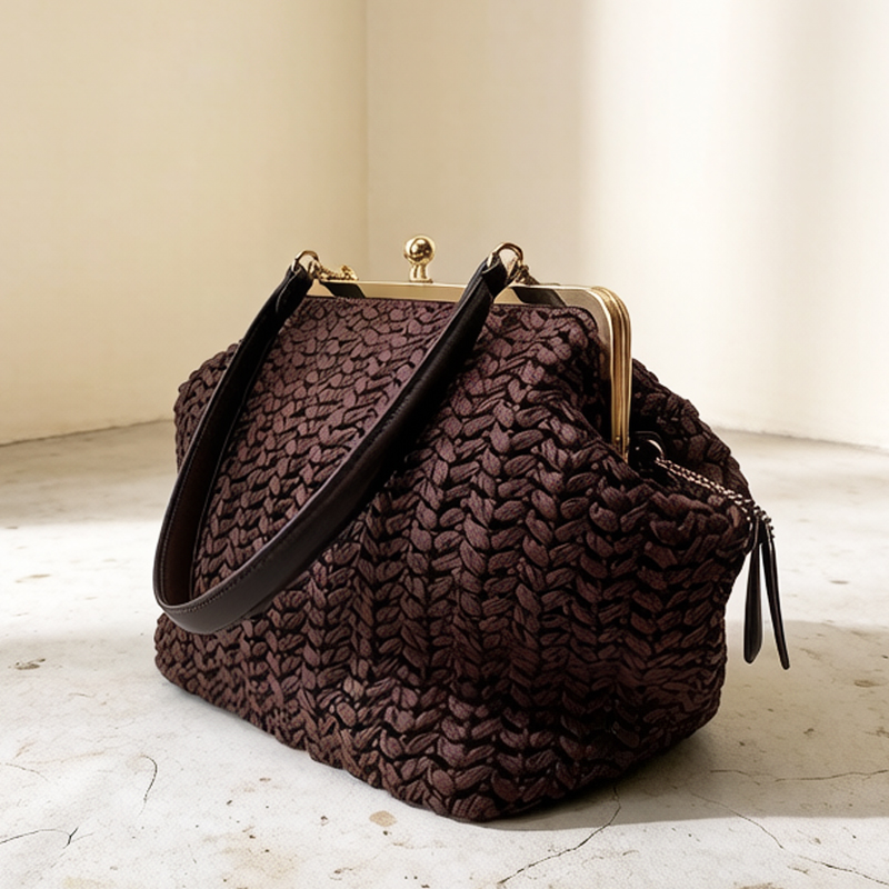 手織りキスロックフレームショルダーラフィアビーチバッグ女性用 - Luxury Bag Collection のレビューと価格