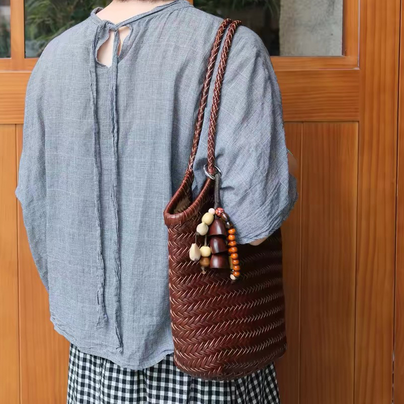 手織りレザートートバッグ女性用高級デザイナーハンドバッグと財 - Luxury Bags Vintage のレビューと価格