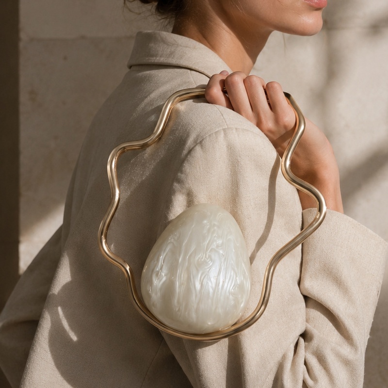 女性用ミニアクリルエッグバッグ、ゴールドフレーム付きキュート - Luxury Bag Collection のレビューと価格